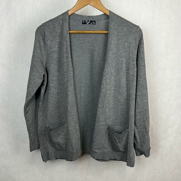 Verve Ami Lightweight Open Front Cardigan Sweater Womens Sz Large Gray Knit - Picture 1 of 6